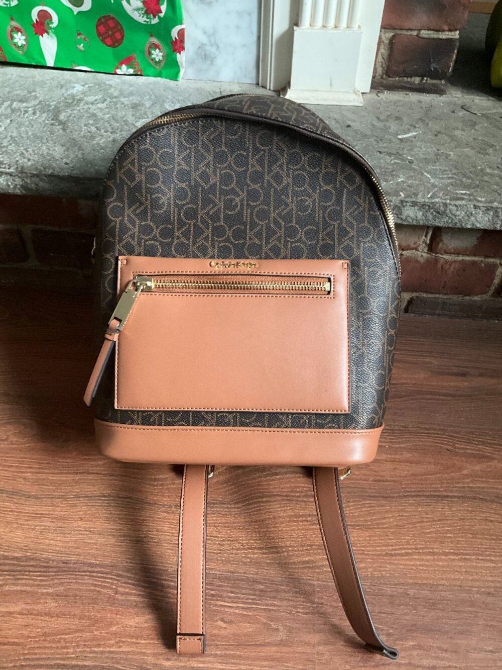 Calvin Klein Women's Medium Logo Backpack - Brown Monogram/Tan [NWT]
